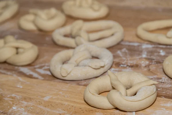 Pretzels from dough - closeup bakery
