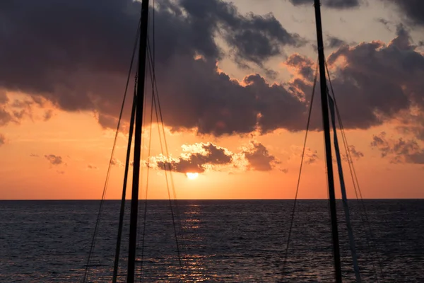 Sunset by the sea from the boat - sunset glow, Italy