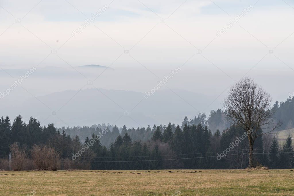 Landscape in autumnal foggy mood of the hilly area - Austria