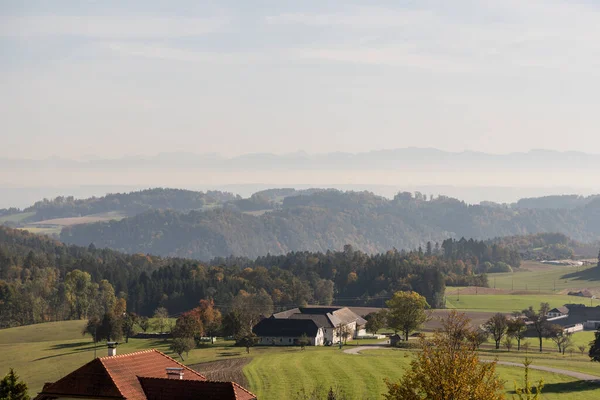 Idyllisk Avlägsen Utsikt Landsbygdsområdet Övre Donau Dalen Österrike — Stockfoto