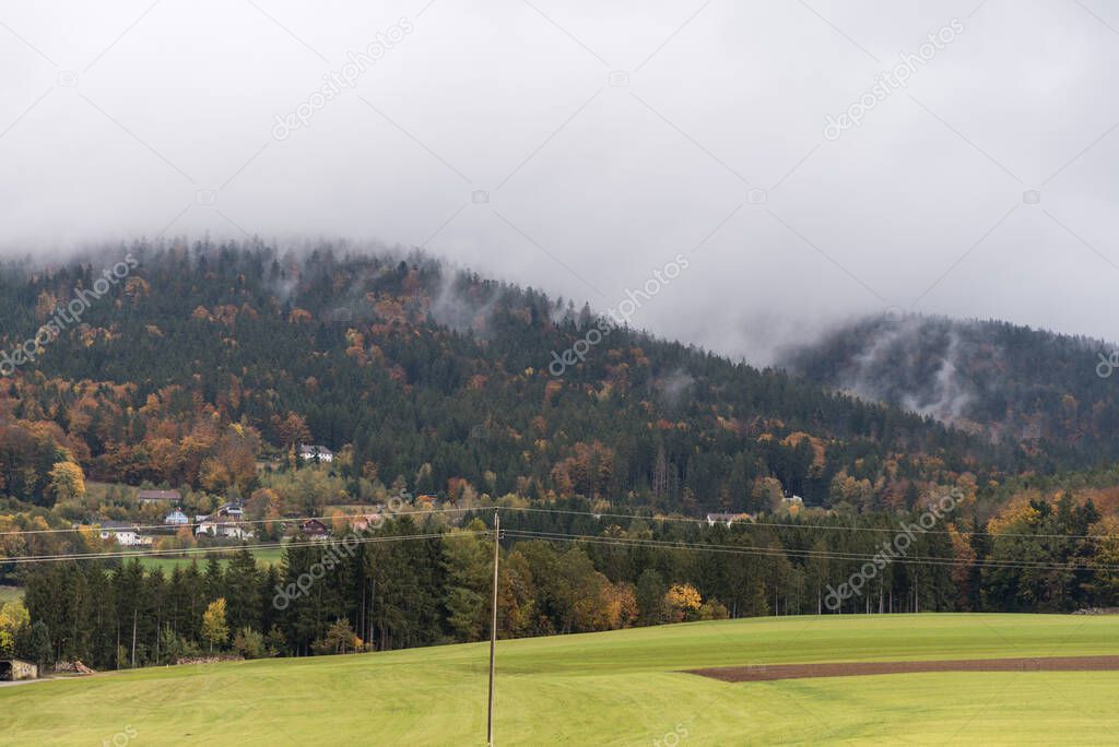 High fog in the bright autumnal Bohemian Forest - Austria