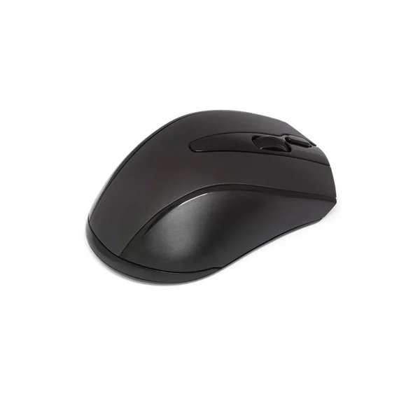 Black computer mouse on white background, wireless, optical, iso