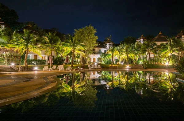 Rainy season, Thailand, pool of hotel, palm tree, night sky, water, freshness