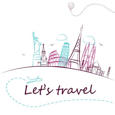 dünyanın ünlü anıtlar. Turizm afiş teklif ile. Vektör çizim