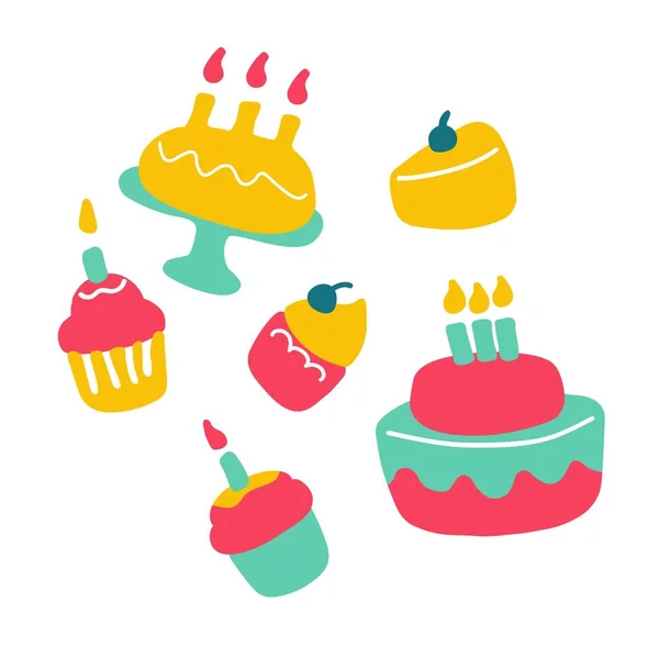 Iconos Dibujados Mano Dulces Pastel Pastel Cupcake Gráficos Vectoriales — Vector de stock