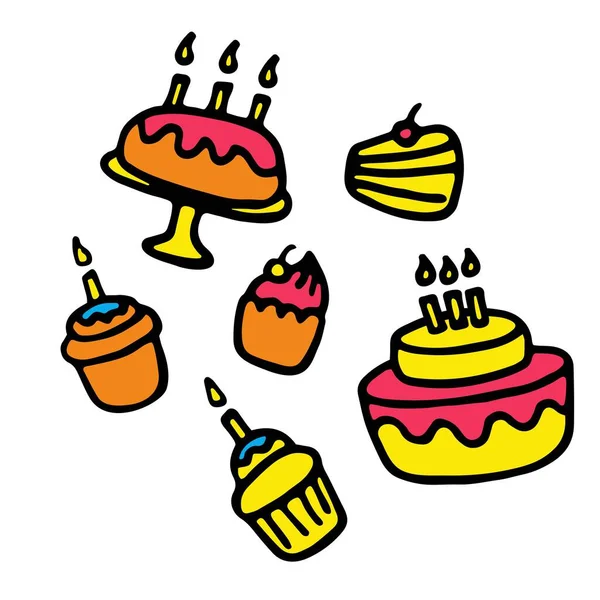 Ícones Desenhados Mão Doces Torta Bolo Cupcake Gráficos Vetoriais — Vetor de Stock
