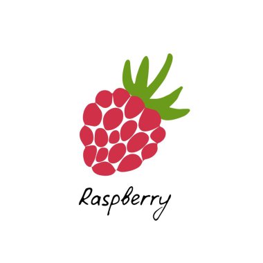 El çizimi ahududu logosu. Böğürtlen ikonu ve ahududu yazısı. Vektör illüstrasyonu