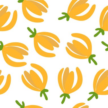 Tropik çiçek - ylang-ylang Cananga. Kusursuz desen. Parmak izi ve ağ için el çizimi ögesi. Vektör illüstrasyonu