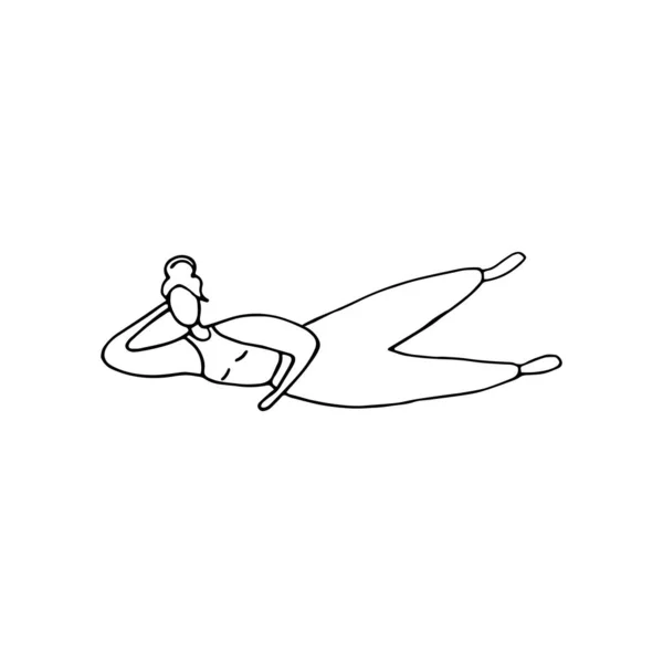 女孩训练 女人在做木板 锻炼的概念 涂鸦矢量图形 — 图库矢量图片