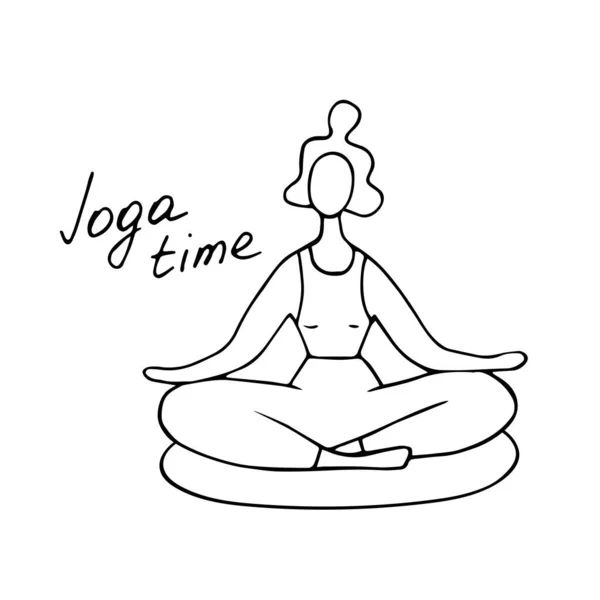 Donna Che Yoga Posa Del Loto Illustrazione Del Vettore Disegnato — Vettoriale Stock