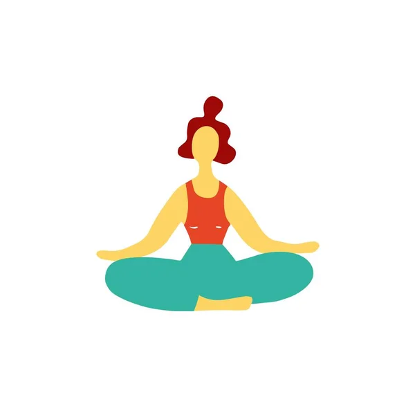 Woman Doing Yoga Lotus Pose Hand Drawn Flat Vector Illustration — Stock Vector