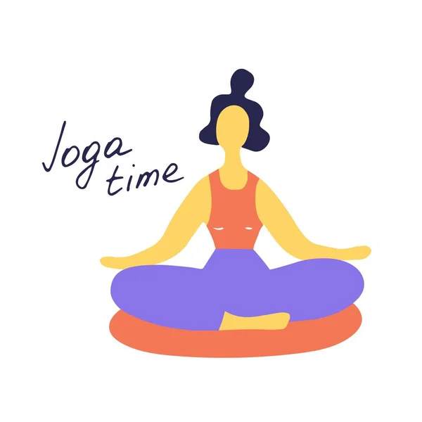 Donna Che Yoga Posa Del Loto Illustrazione Vettoriale Piatta Disegnata — Vettoriale Stock