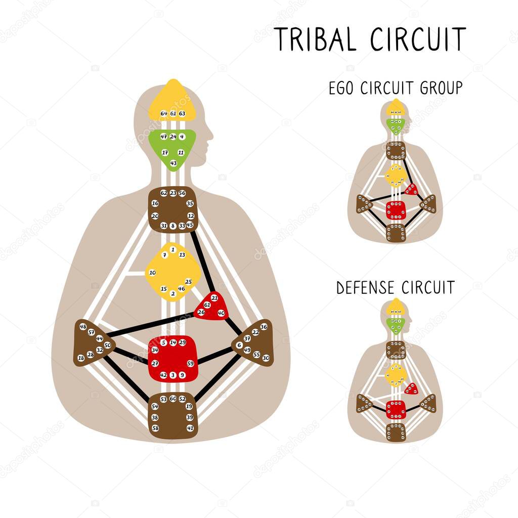 Tribal Circuitry. Human Design BodyGraph. Hand drawn bodygraph chart design. Vector illustration