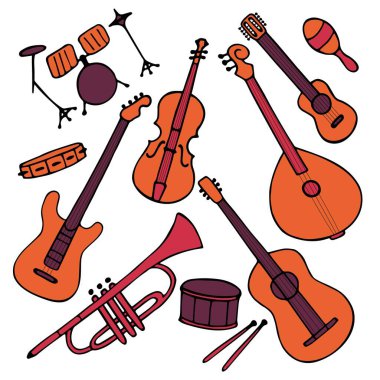 El yapımı müzik aletleri ayarlandı. Doodle elementleri gitar, elektro gitar, ukulele, trompet, marakas, domra, keman temsilciliği