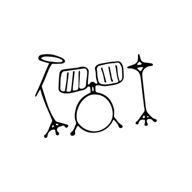 Single hand-drawn drum kit icon. Symbol of a musical instrument. Vector illustration clipart