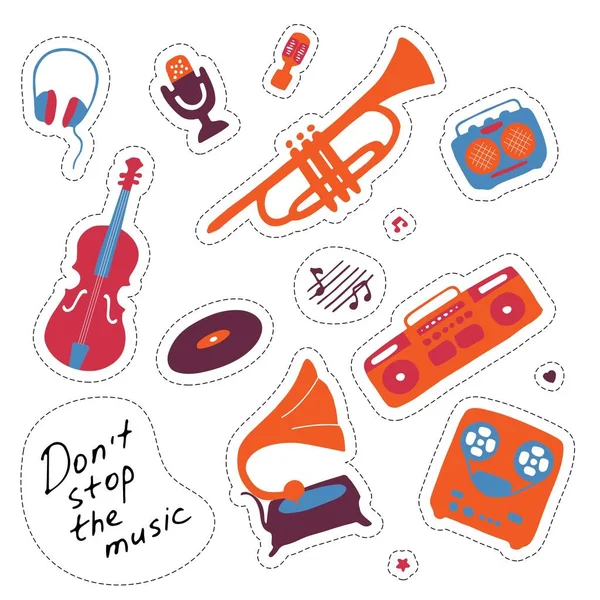 Pegatinas Musicales Carteles Dibujados Mano Símbolos Orchectra Ilustración Vectorial — Vector de stock