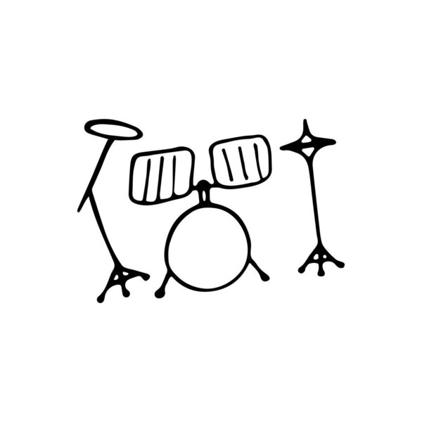 Single hand-drawn drum kit icon. Symbol of a musical instrument. Vector illustration