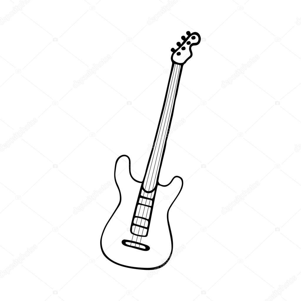 Single hand-drawn Electric guitar icon. Symbol of a musical instrument. Vector illustration