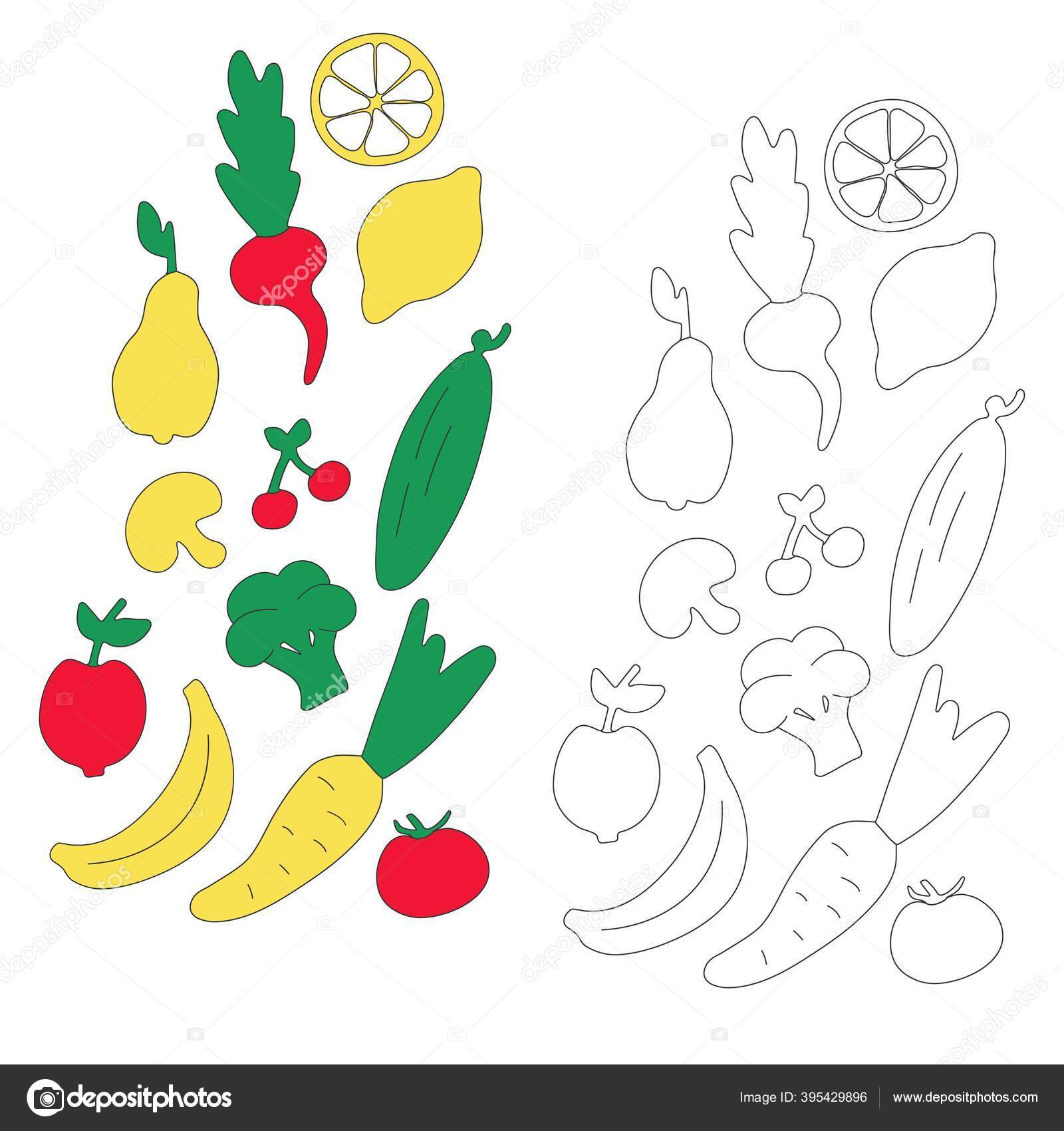 Download Vegetables Fruits Children Hand Drawn Icons Coloring Book Kids Vector Vector Image By C Lidia Sv Vector Stock 395429896