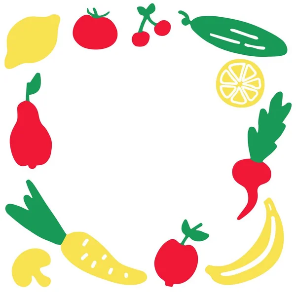 Cadre Légumes Dessinés Main Ensemble Icônes Fruits Illustration Vectorielle — Image vectorielle