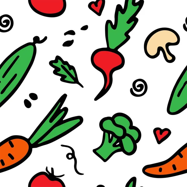 一套手工画的蔬菜 收集零碎的食物 无缝图案 矢量图形 — 图库矢量图片