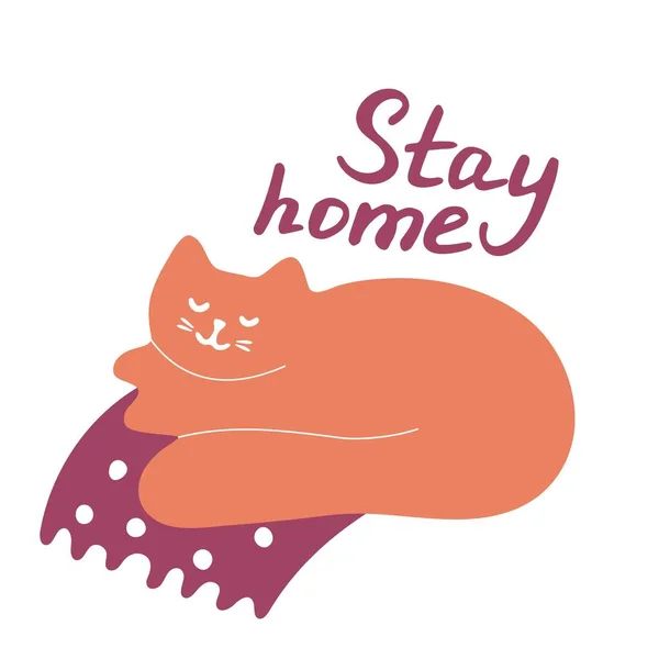 Bleiben Sie Hause Inspiration Und Süße Katze Symbol Handgezeichnete Illustration — Stockvektor