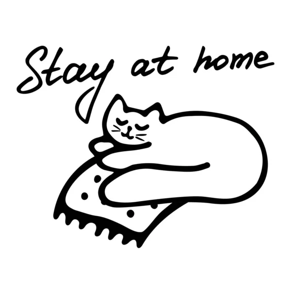 Stay Home Inspiration Cute Cat Icon Hand Drawn Illustration Novel — Stock Vector