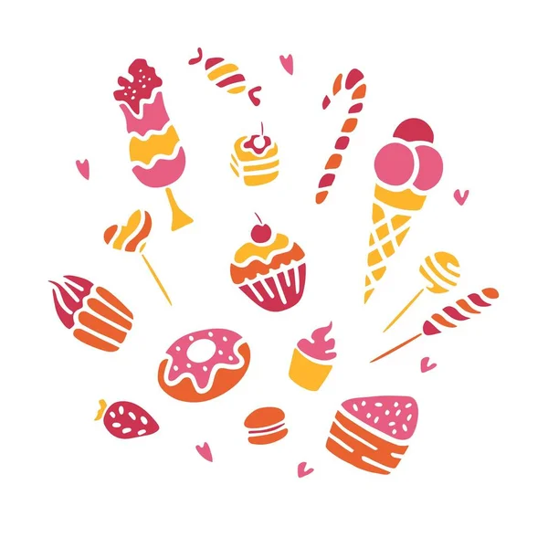 Διανυσματική Μετάδοση Αρτοποιείο Κέικ Και Επιδόρπιο Γλυκά Εικονίδια Που Χειροποίητα — Διανυσματικό Αρχείο
