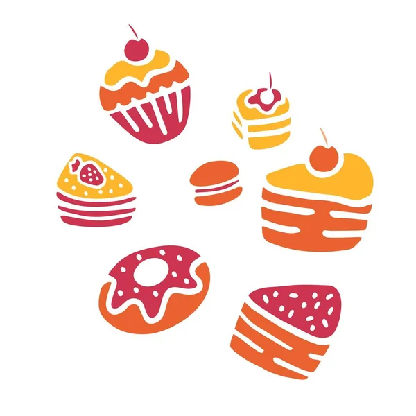 Vector Doodle Panadería Pasteles Postres Set Iconos Pasteles Elementos Dibujados — Archivo Imágenes Vectoriales