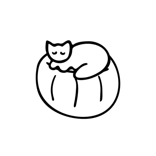 Lindo Garabato Icono Gato Que Encuentra Puf Icono Mascota Dormida — Archivo Imágenes Vectoriales
