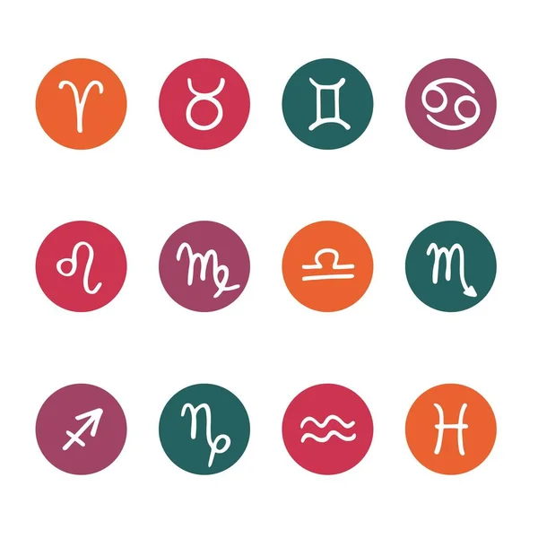 Signes Zodiaque Les Douze Signes Horoscopiques Dessinés Main Illustration Vectorielle — Image vectorielle