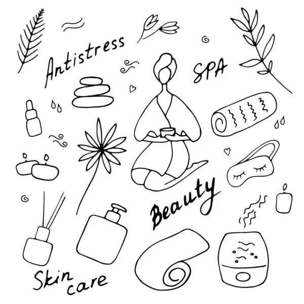 Spa Salon Iconen Schoonheidsconcept Tekenen Van Huidverzorging Handgetekende Vectorillustratie — Stockvector