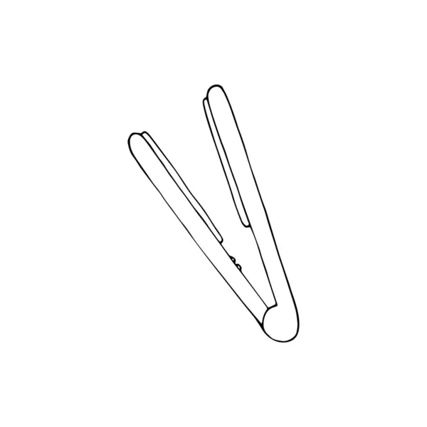 Hair Straightener Icon Flat Iron Sign Hand Drawn Doodle Illustration — Stock Vector