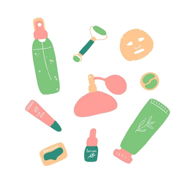 Cuidado Piel Productos Accesorios Cosméticos Iconos Belleza Para Digital Impresión — Vector de stock