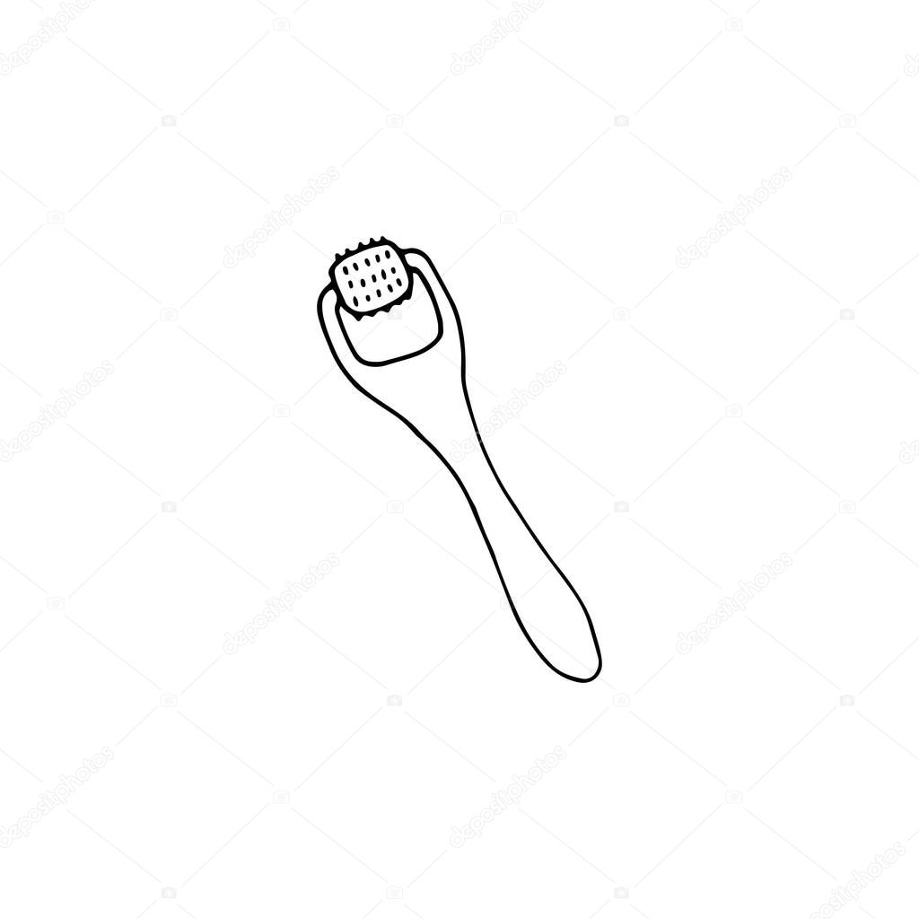 Derma roller icon. Meso-roller for skin care. Tool for mesotherapy. Vector doodle hand drawn illustration.