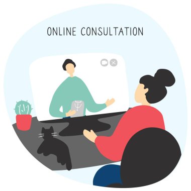 Patient talking to psychologist. Psychotherapy counseling. Online therapy session. Doodle vector graphic. clipart