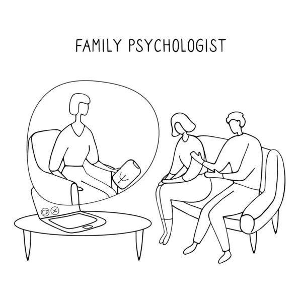 Familie Psycholoog Online Begeleiding Voor Koppels Patiënten Psychologisch Consult Lineaire — Stockvector