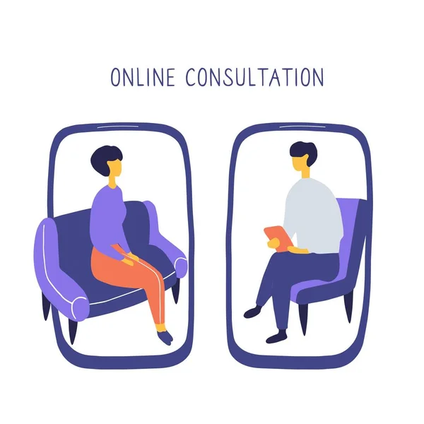 Woman Psychologist Online Session Doctor Consultation Phone Video Call Psychiatrist — Stock Vector