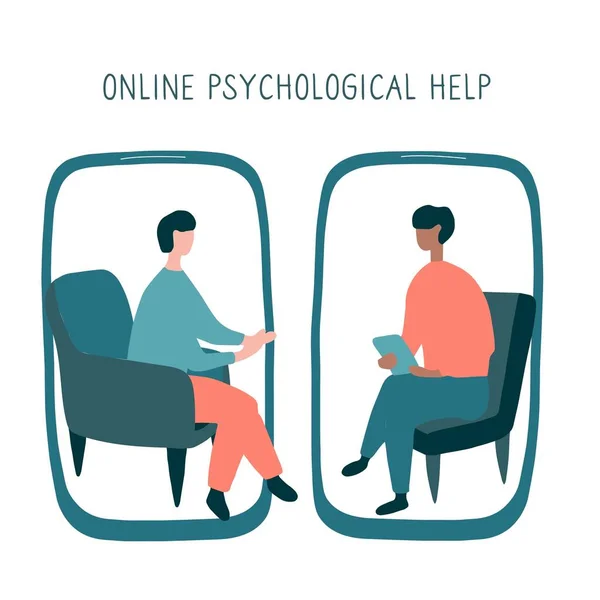 Man Psychologist Online Session Doctor Consultation Phone Video Call Psychiatrist — Stock Vector