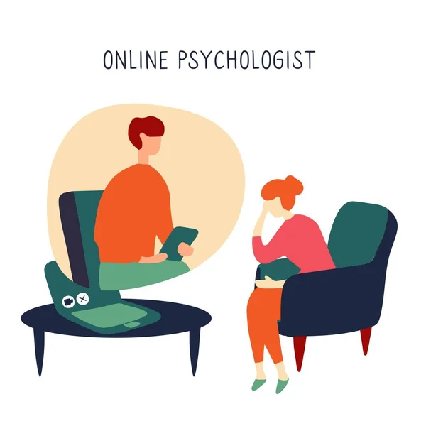 和心理医生说话的病人心理疗法咨询 在线治疗 涂鸦矢量图形 — 图库矢量图片