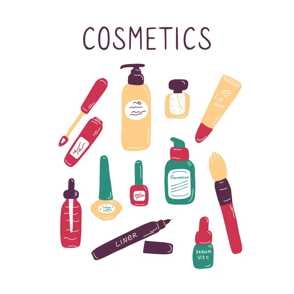 Maquillage Fond Cosmétique Fond Avec Des Éléments Maquillage Des Fleurs — Image vectorielle