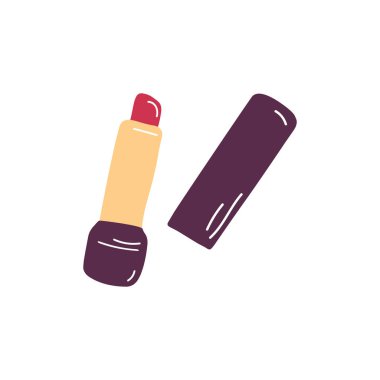 Tek rujlu taslak vektör çizimi. Basit bir kozmetik ikonu. Dudak parlatıcı işareti. El çizimi düz karalama grafiği.