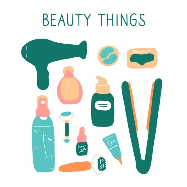 Des Trucs Beauté Produits Cosmétiques Outils Dispositifs Pour Beauté Soins — Image vectorielle