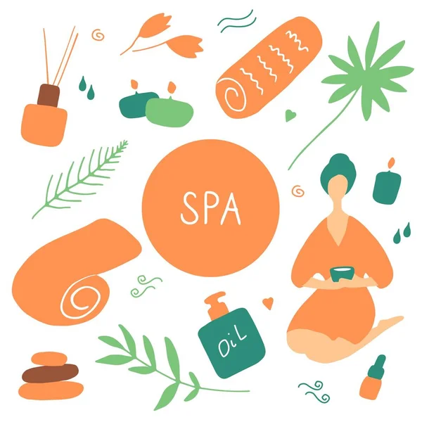Spa Salon Icons Beauty Concept Skin Care Signs Hand Drawn — Stock Vector