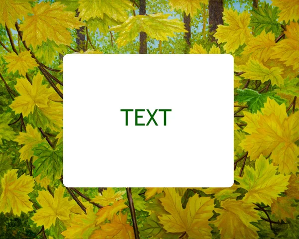 Rectangular frame with an autumn background of yellow leaves