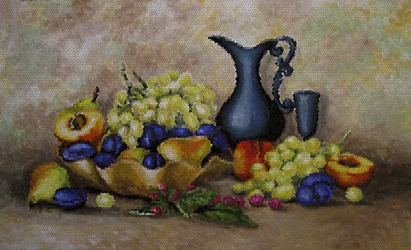 Mosaikmalerei Stillleben Mit Krug Und Früchten — Stockfoto