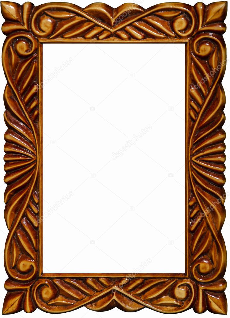 Isolated wooden frame with carved ornament