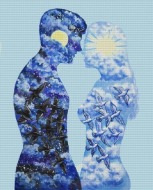 Mozaik, nakış desen - siluetleri bir adam ve bir kadın, co