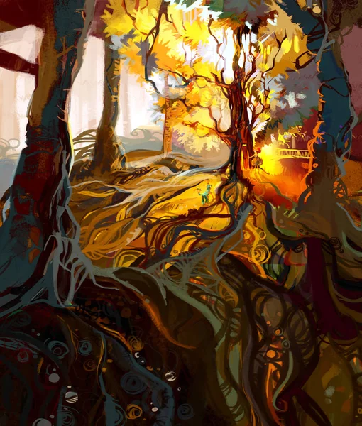 Illustration Trees Strong Roots Autumn — Stock Photo, Image