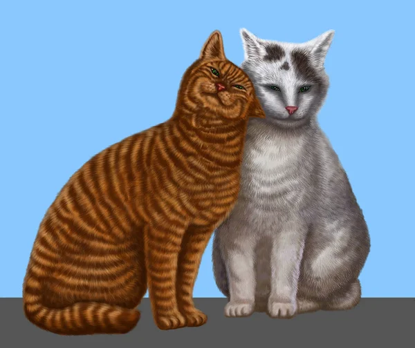 Couple of cats in love - digital drawing